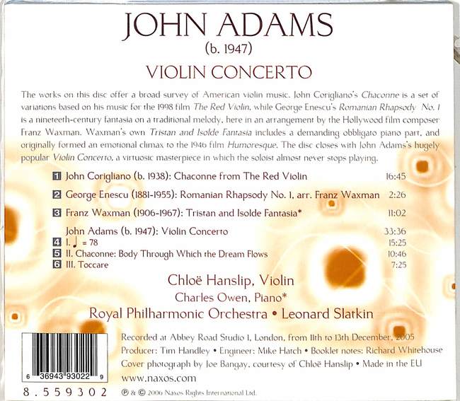John Adams Violin Concerto > HANSLIP, CHLOE > 佳佳唱片行