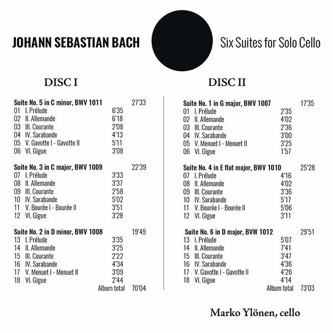 J.S. Bach : Six Suites for Solo Cello (2CD) > YLONEN, MARKO > 佳佳唱片行
