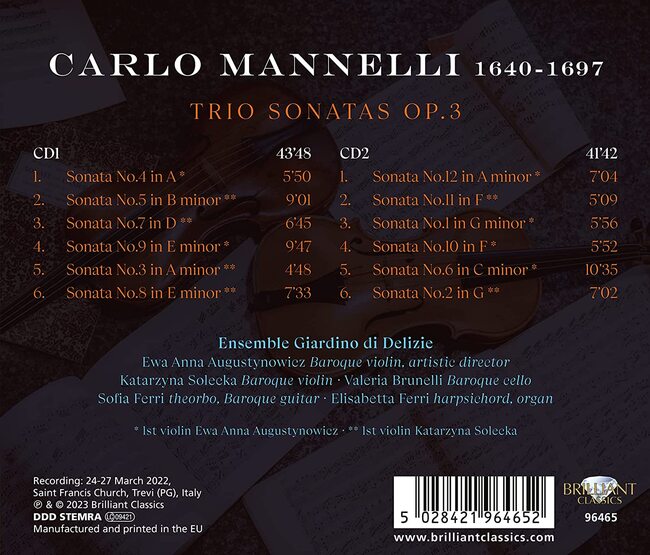 Carlo Mannelli Trio Sonatas Op.3 (2CD) > Ensemble Giardino di Delizie
